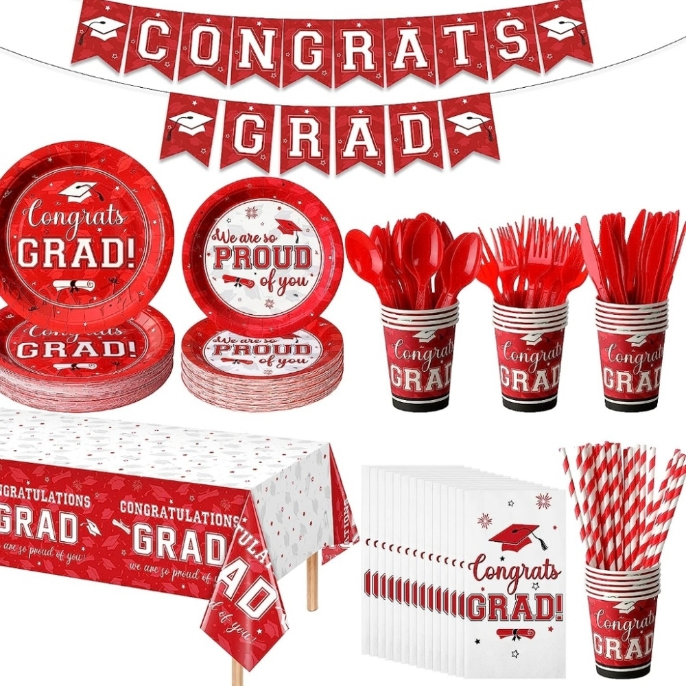 Red an white Grad party supplies